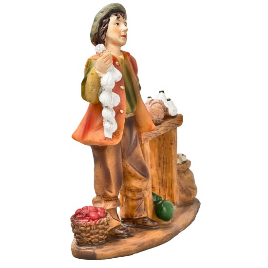 Ortolano con banchetto verdura in resina per presepe Mondo