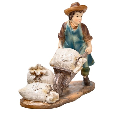 Molino con carretilla en resina para belén Mondo Presepi