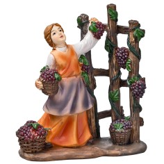 Donna che raccoglie l'uva in resina per presepe Mondo Presepi