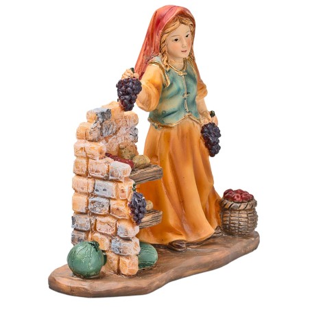 Fruttivendola in resina 10 cm per presepe Mondo Presepi