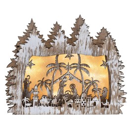 Illuminated wooden nativity scene cm 26x5.5x21 h