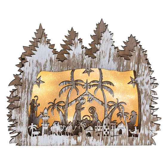 Pesebre de madera iluminado cm 26x5.5x21 h