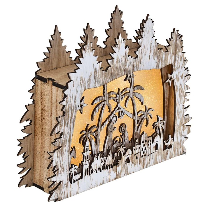 Pesebre de madera iluminado cm 26x5.5x21 h
