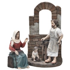 Holy Family carpenter's workshop 10 cm in resin for nativity scene