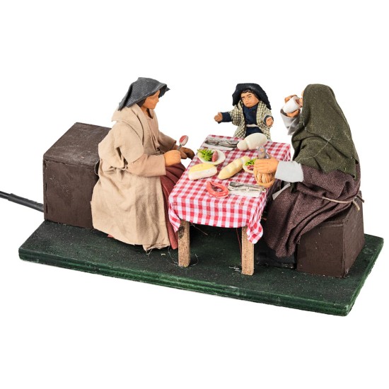 Famiglia a cena con bambino in movimento 12 cm per presepe