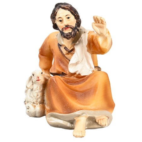 Shepherd lying with sheep series 9 cm in resin for nativity scene