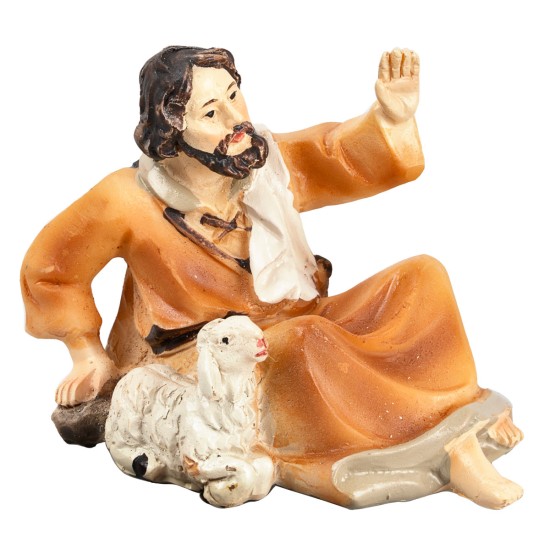 Shepherd lying with sheep series 9 cm in resin for nativity scene