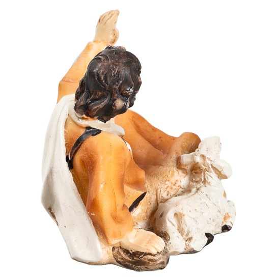 Pastore sdraiato con pecora serie 9 cm in resina per presepe