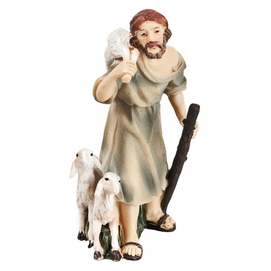 Shepherd with staff and sheep series 9/10 cm in resin for