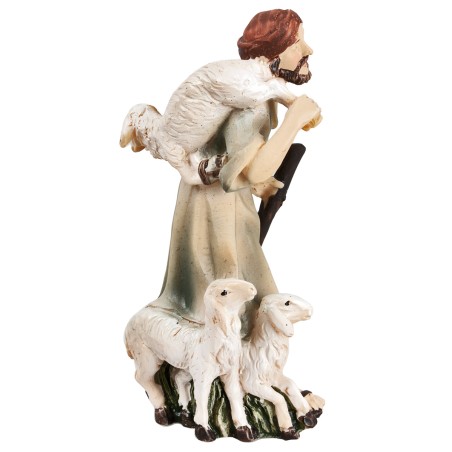Pastore con bastone e pecore serie 9/10 cm in resina per