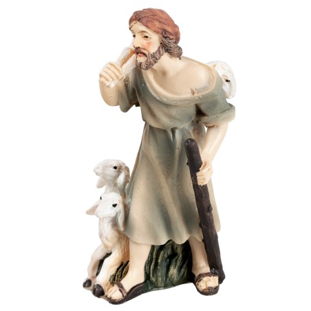 Pastor con bastón y ovejas serie 9/10 cm en resina para