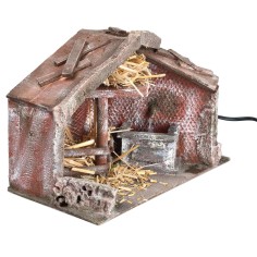 Cabaña de poliestireno con fuente funcional de 29x15x20 cm 2