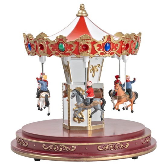 Carousel with lights, music, and movement, powered by batteries