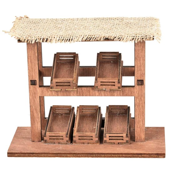 Bancarella in legno con cassette e tetto in Juta cm 16x6.5x13 h