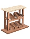Bancarella in legno con cassette e tetto in Juta cm 16x6.5x13 h