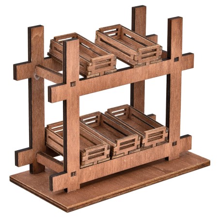 Puesto de madera con cajas cm 14x6.5x11.5 h para belén