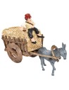 Man on donkey carrying a cart loaded with hay for