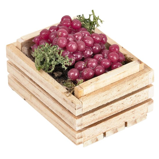 Cassetta in legno in miniatura con grappoli d’uva. 