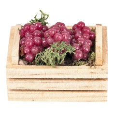 Cassetta in legno in miniatura con grappoli d’uva. 