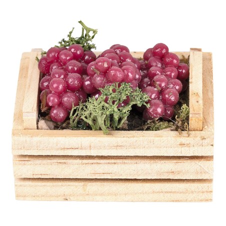 Cassetta in legno in miniatura con grappoli d’uva. 