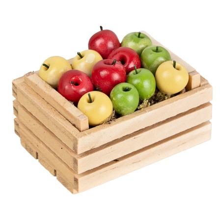 Miniature wooden crate with assorted apples cm 5 x 4 x 3