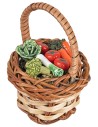 Miniature wicker basket with assorted vegetables.