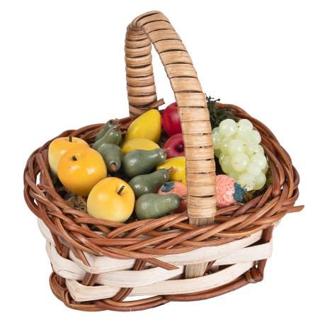 Woven wicker basket with assorted miniature fruit