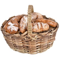 Woven wicker basket with assorted miniature bread. 2