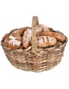 Woven wicker basket with assorted miniature bread.