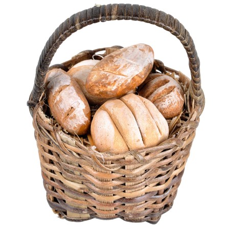 Copia de Cesta tejida en mimbre con pan surtido en