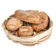 Cesta bassa in vimini con panini assortiti in miniatura per