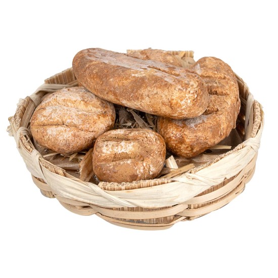 Low wicker basket with assorted miniature rolls Ø 4