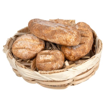 Low wicker basket with assorted miniature rolls for