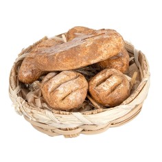 Low wicker basket with assorted miniature rolls for 2