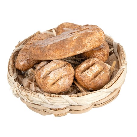 Low wicker basket with assorted miniature rolls Ø 4