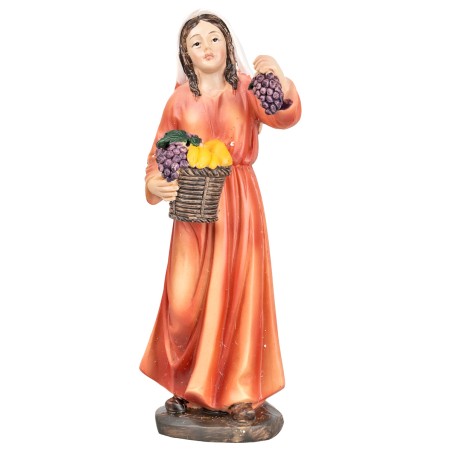 Donna con cesto di frutta in mano 15 cm in resina per presepe
