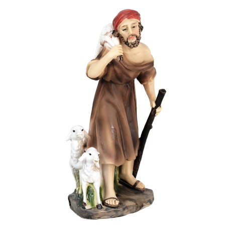 Shepherd with lamb on his shoulders and two sheep beside him 11 cm