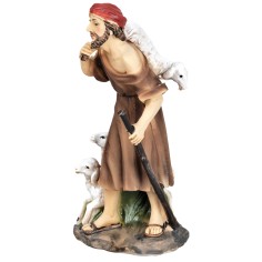 Shepherd with lamb on his shoulders and two sheep beside him 11 cm 2