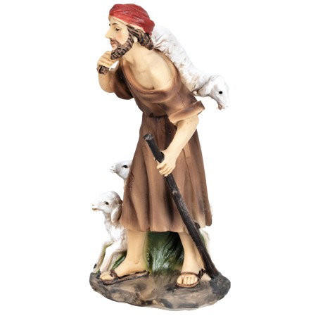 Shepherd with lamb on his shoulders and two sheep beside him 11 cm