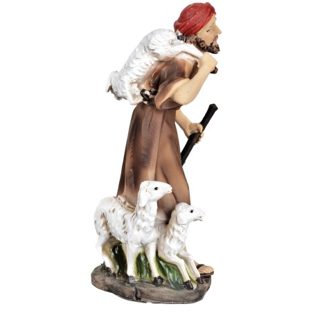Shepherd with lamb on his shoulders and two sheep beside him 11 cm
