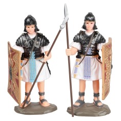 Pair of Roman soldiers with spear and shield in PVC 8.5 cm for