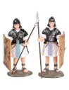 Coppia di soldati romani con lancia e scudo in PVC 8,5 cm per