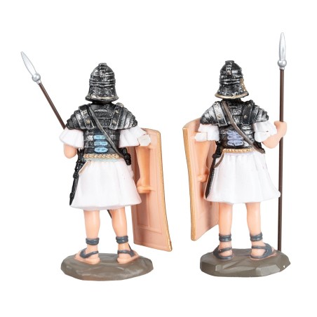 Pair of Roman soldiers with spear and shield in PVC 8.5 cm for