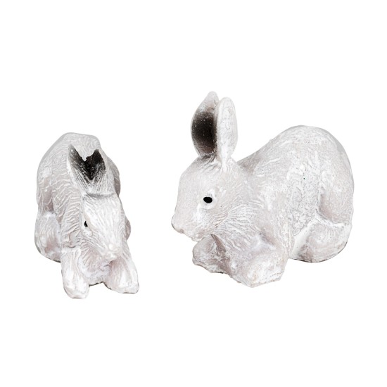 Set de 2 conejos blancos de resina para estatuas de 10 cm