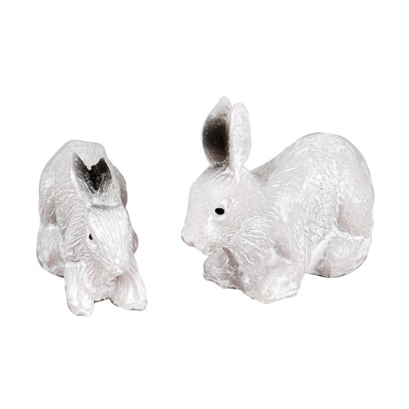 Set de 2 conejos blancos de resina para belén Mondo Presepi