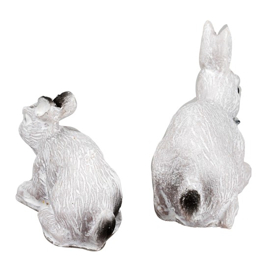 Set de 2 conejos blancos de resina para estatuas de 10 cm