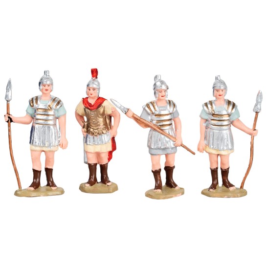Set of 3 Roman soldiers and 1 commander, 8 cm in PVC for nativity scene