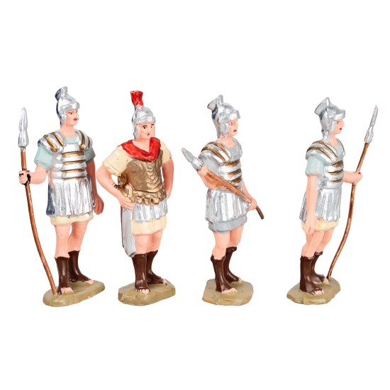 Conjunto de 3 soldados romanos y 1 comandante, 8 cm en PVC para belén