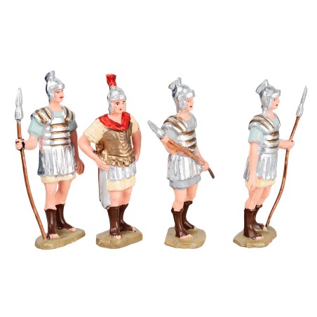 Set of 3 Roman soldiers and 1 commander, 8 cm in PVC for nativity scene