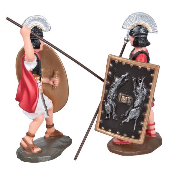 Set de 2 soldados romanos con escudo y lanza altura 9 cm